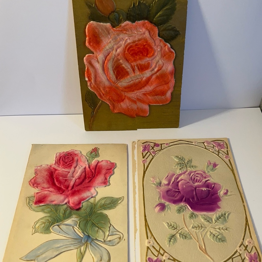 Antique Used Post Cards Floral 3-Dimensional